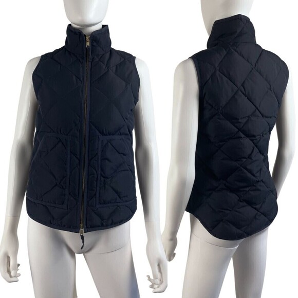 J. Crew Size XXS Full Zip Blue Quilted Down Feathers Puffer Jacket Vest Outdoor - Picture 1 of 15